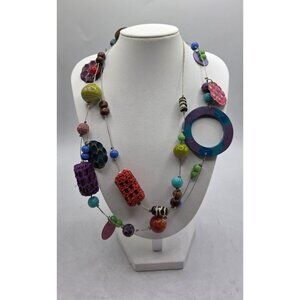 Colorful Beaded Statement Necklace With Mixed Shapes & Textures Multicolor